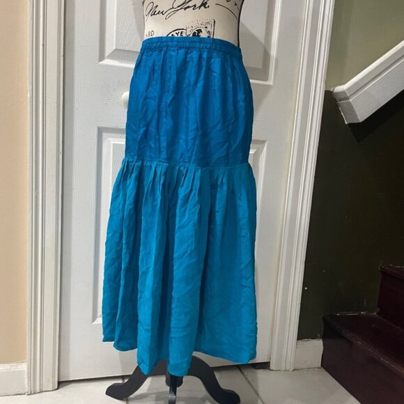 VTG CLASSY CHIC 100% SILK MIDI TIERED SKIRT TURQUOSE 8 GLOSSY SOPHISTICATED - Picture 2 of 16